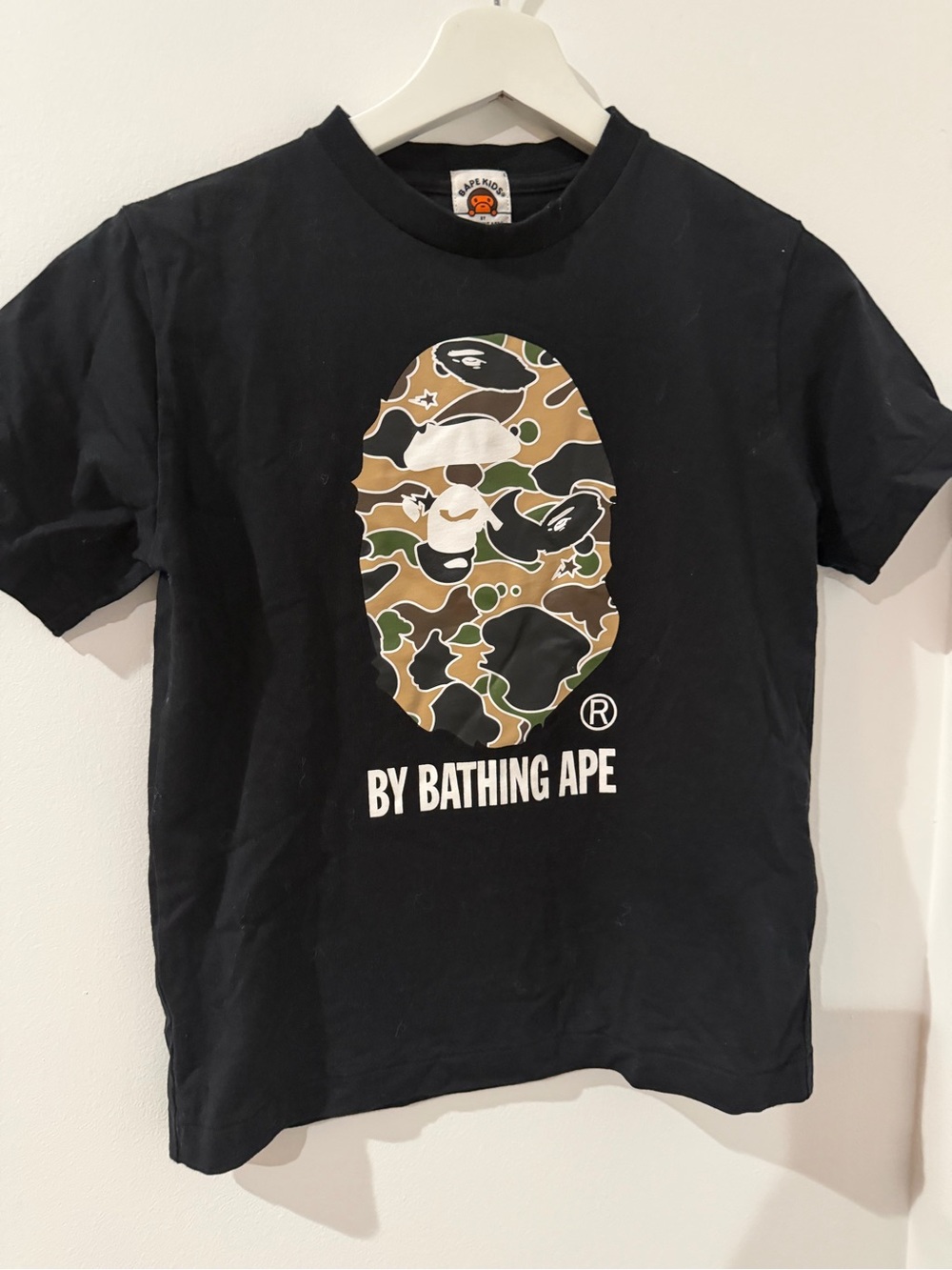 Bape Black Tee and shorts with Camo Ape Head Graphic